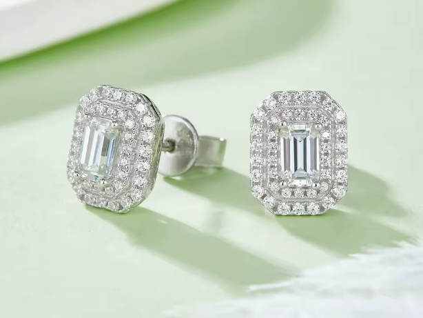 Emerald-Cut Moissanite Jewelry Set - Necklace & Earrings