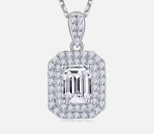 Emerald-Cut Moissanite Jewelry Set - Necklace & Earrings