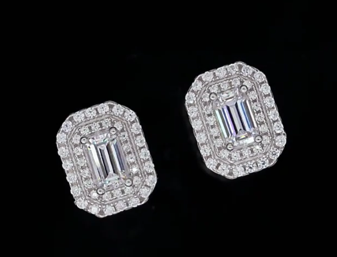 Emerald-Cut Moissanite Jewelry Set - Necklace & Earrings