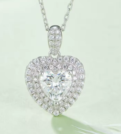 Romantic Heart Cut Halo Moissanite Set - Earrings & Pendant