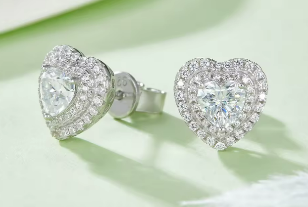 Romantic Heart Cut Halo Moissanite Set - Earrings & Pendant