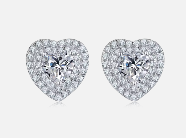 Romantic Heart Cut Halo Moissanite Set - Earrings & Pendant