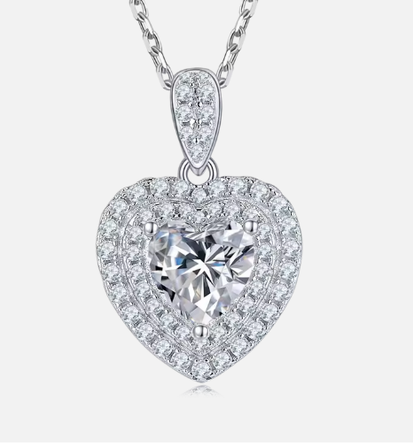 Romantic Heart Cut Halo Moissanite Set - Earrings & Pendant