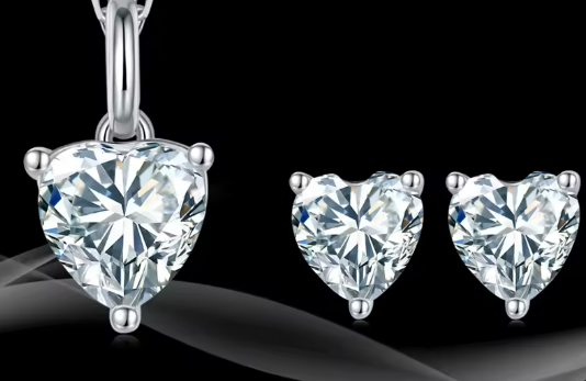 Delicate Heart Cut Moissanite Set - Earrings & Pendant