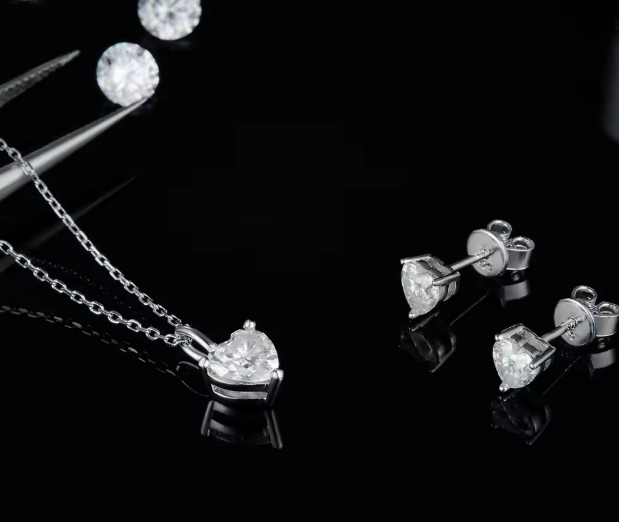 Delicate Heart Cut Moissanite Set - Earrings & Pendant
