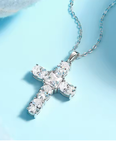 Asymmetric Celestial Cross Pendant - 925 Sterling Silver VVS Moissanite