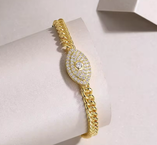 Angel Eyes Cuban Link Bracelet - Moissanite & 925 Sterling Silver