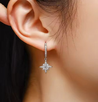 Celestial Star & Moon Dangle Earrings - 925 Sterling Silver