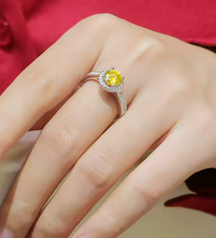 Celestial Halo Moissanite Ring with Colored Center Stone