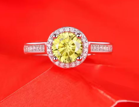 Celestial Halo Moissanite Ring with Colored Center Stone