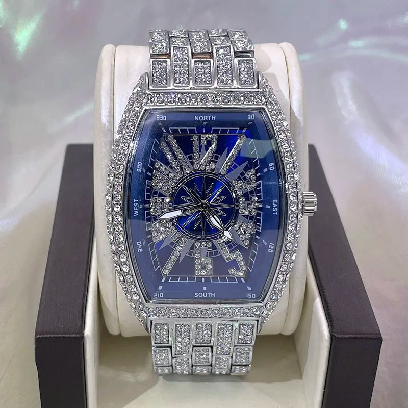 Iced Diamond Tonneau Watch - Luxury Waterproof Quartz