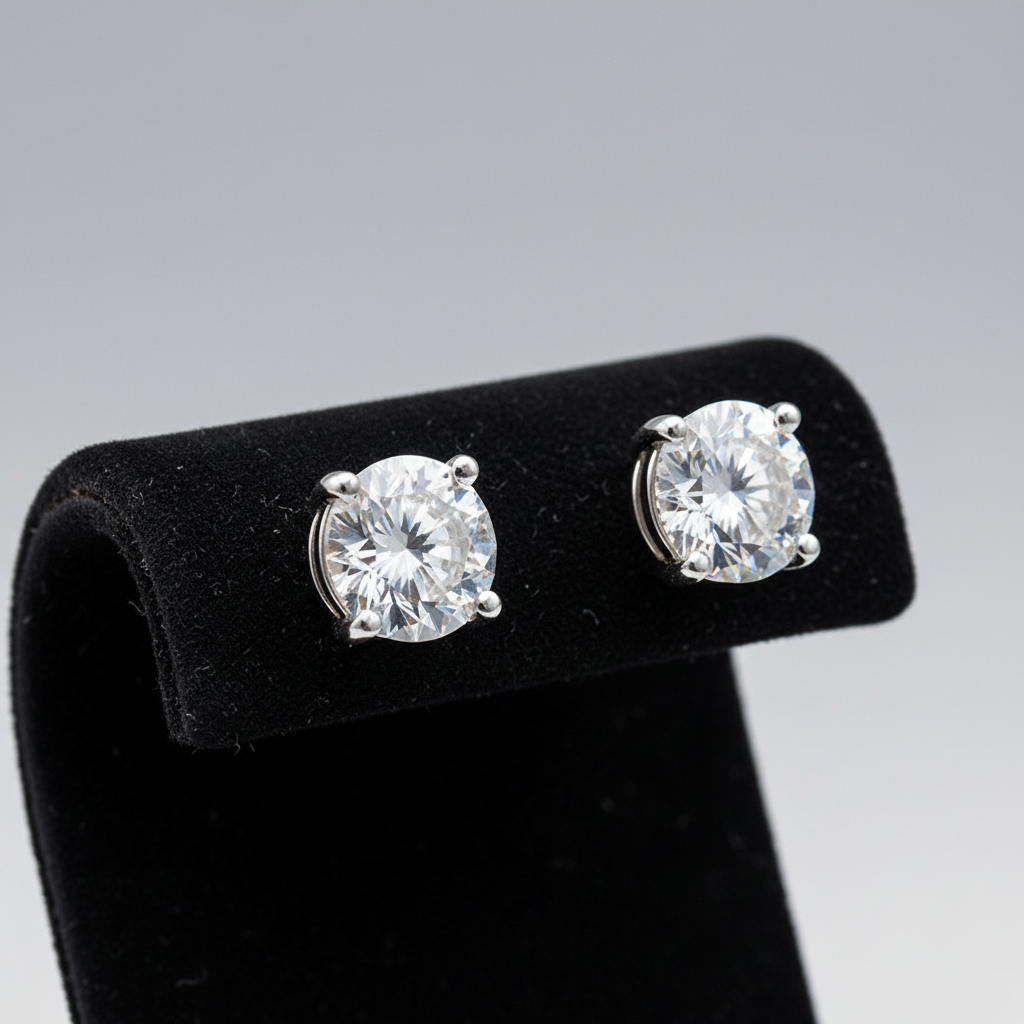 Certified earrings on velvet display