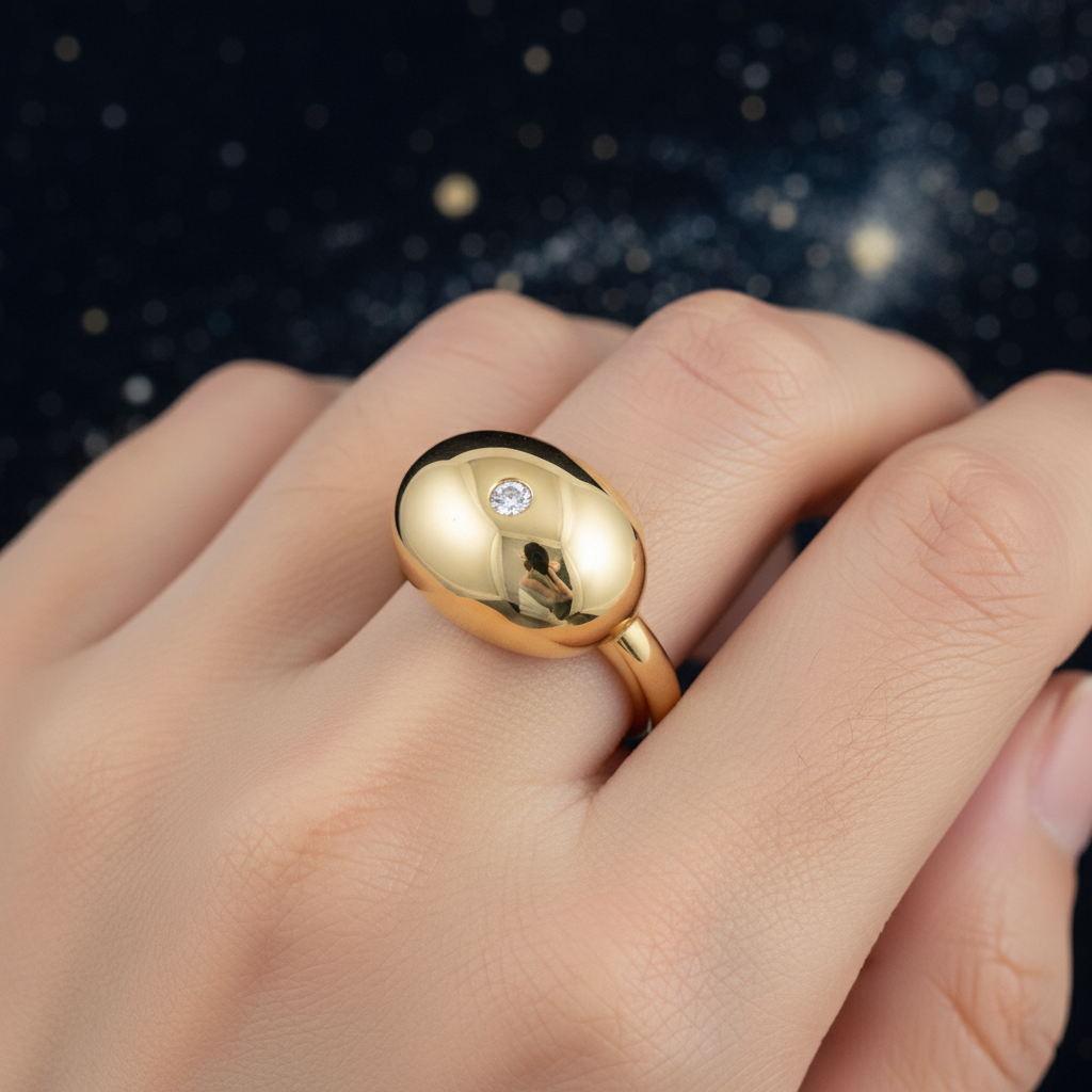 Hand wearing gold dome ring