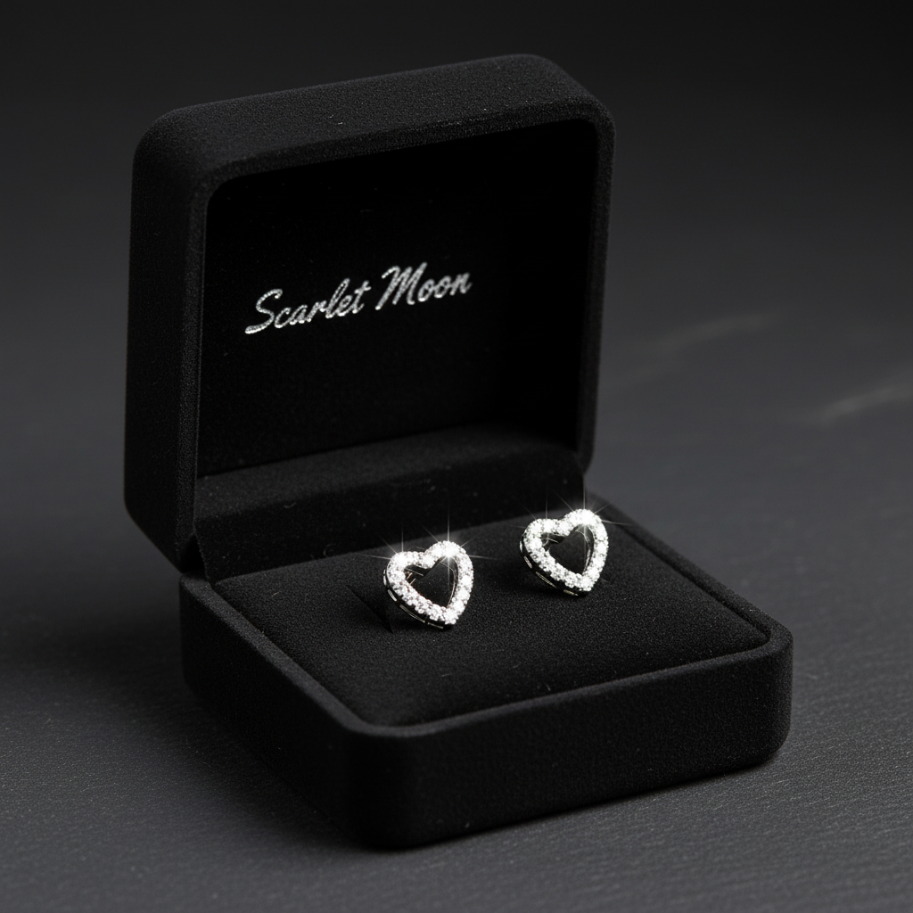 Heart earrings in Scarlet Moon box