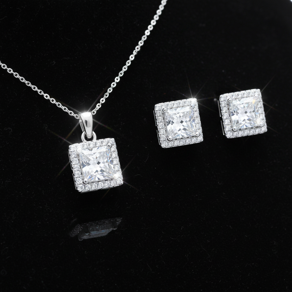 Jewelry set on velvet display