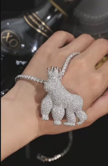 Gorilla King Iced Out Moissanite Pendant - GRA Certified 925 Sterling Silver