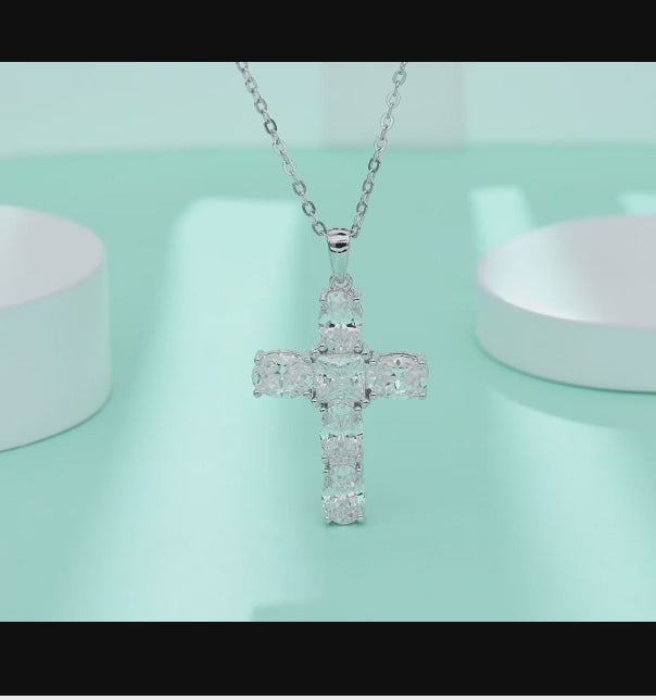 Asymmetric Celestial Cross Pendant - 925 Sterling Silver VVS Moissanite