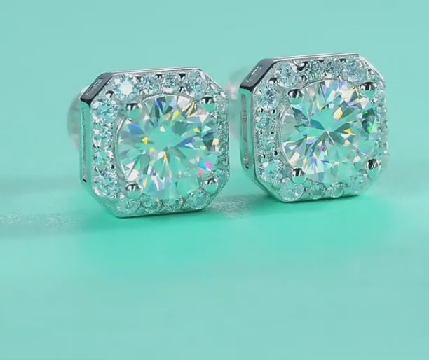 Radiant Cushion-Cut Moissanite Halo Studs