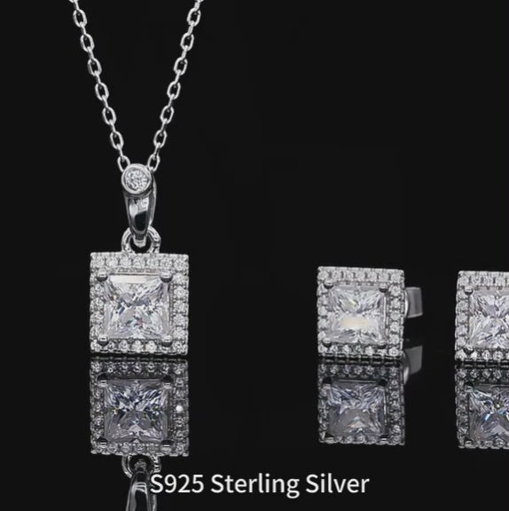 Princess Cut Halo Moissanite Set - Earrings & Pendant
