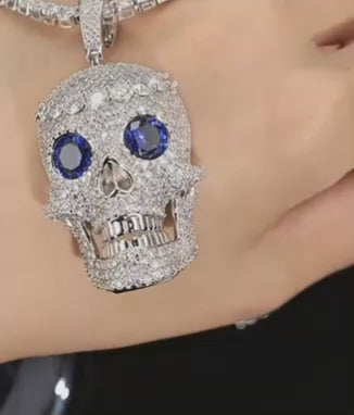 Moissanite Skull Pendant Necklace - 925 Sterling Silver