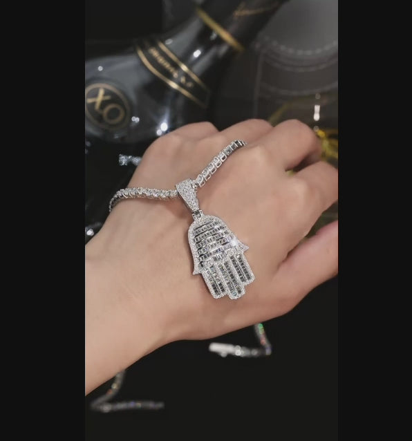 Iced Hamsa Hand Moissanite Pendant - GRA Certified