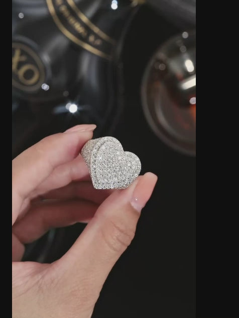 Heart-Shaped Men's  Full Ice Out heart Moissanite Diamond Cuban Style Ring