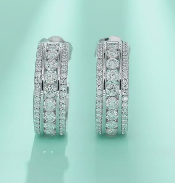 Luminous Moissanite Hoop Earrings - 18K White Gold Plated 925 Sterling Silver