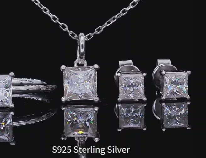 Princess Cut Moissanite Set - Earrings & Pendant