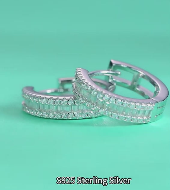 Celestial Baguette Hoop Earrings with Moissanite