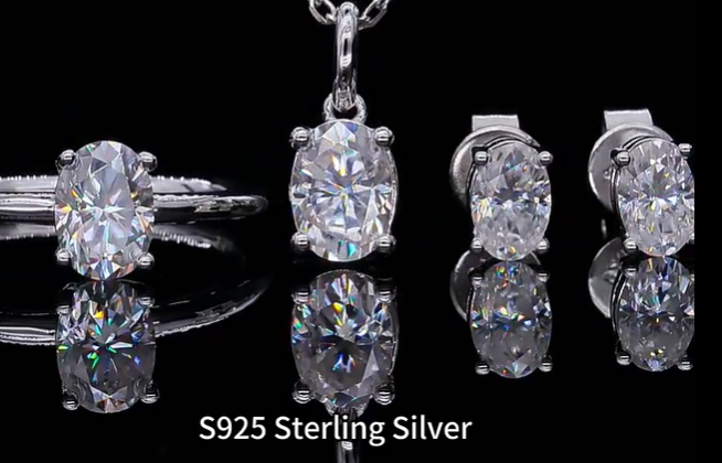 Oval Cut Moissanite Jewelry Set - 18K White Gold Plated 925 Sterling Silver