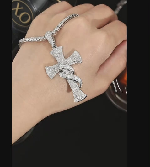 Celestial Cross Pendant Necklace - 925 Sterling Silver with Moissanite Stones