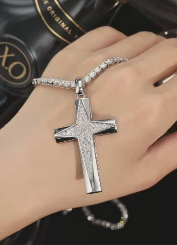 Celestial Cross Star Pendant - 925 Sterling Silver Pavé VVS Moissanite