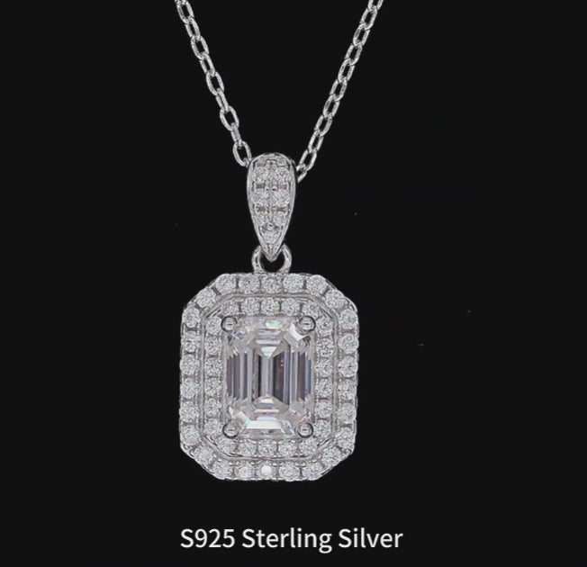 Emerald-Cut Moissanite Jewelry Set - Necklace & Earrings