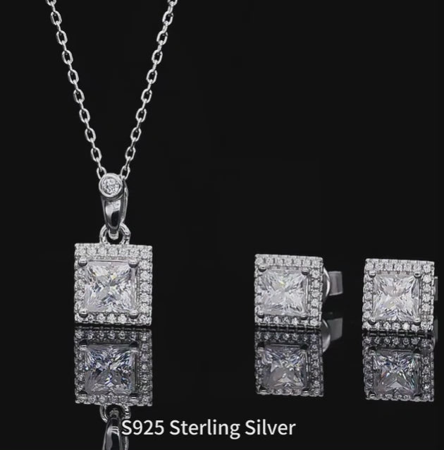 Princess-Cut Moissanite Jewelry Set - Necklace & Earrings