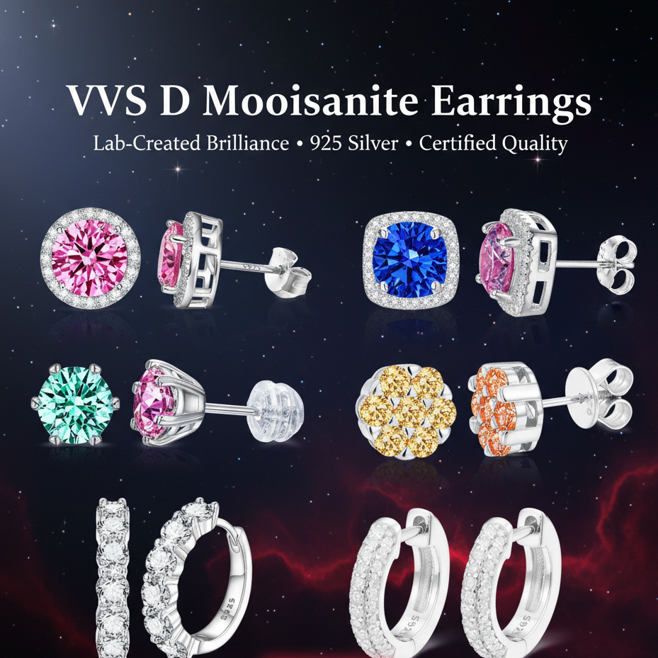 VVS D Moissanite Earrings Hero Banner with Colored Stones